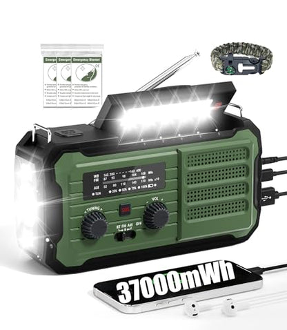Emergency Radio Hand Crank Solar, 10000mAh/37000mWh Emergency Weather Radio