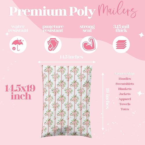 Pretty Package Store Poly Mailers 10x13, Christmas Bows, 100 Pack - color: Christmas Bows, size: 10x13