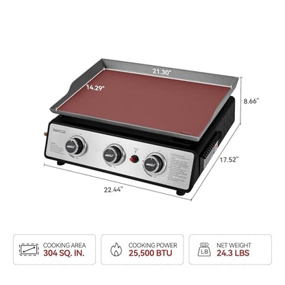 Royal Gourmet PD1301S Portable 3-Burner Tabletop Gas Griddle - color: Black & Silver