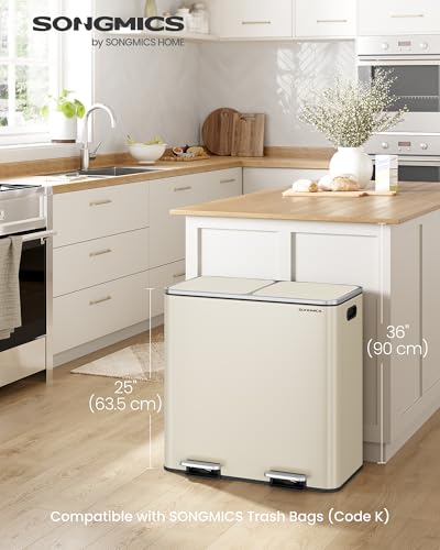 SONGMICS Trash Can, 2 x 10.6 Gallon (2 x 40 L), Almond Color - color: Almond Color, size: 2 x 10.6 Gallon