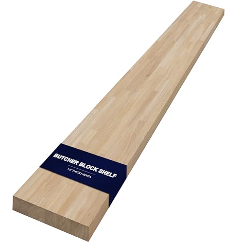 Howizz Wood Butcher Block Shelf 12" x 3ft x 1.5" Inches, Hevea Unfinished Solid Wood Countertop Shelf Board. - size: 36"L x 12"W x 1.5"Th