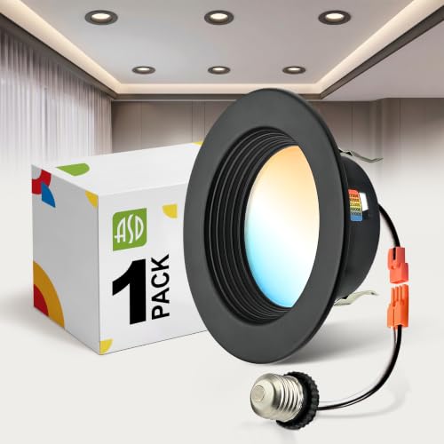 ASD 1 Pack Black 4 Inch Retrofit LED Recessed Light, 5CCT Wafer Lights - color: Black, size: 1 Pack
