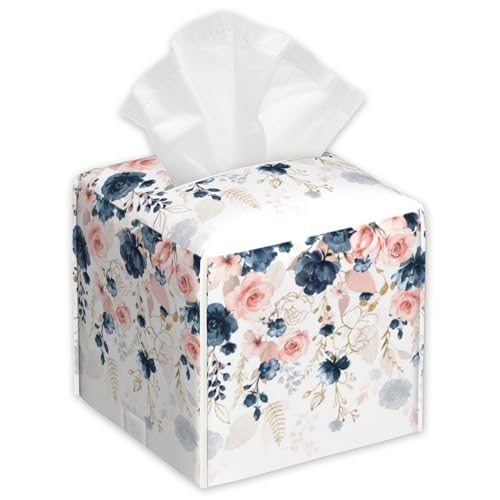 Watercolor Wildflowers Tissue Box Holder,Cube Tissue Box Cover Holder,Leather Facial Paper Organizer Dispenser Home for Bedroom Night Stands,Kitchen,Office and Car,5.2"×5.2"×5.2" - color: Watercolor Wildflowers