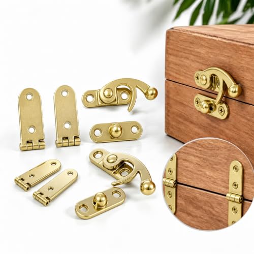 10 Sets Gold Right Latch Hook Hasp & Hinges Kit with Matching Screws - color: Gold