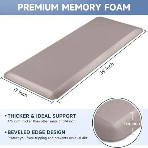 4/5 Inch Thick Kitchen Mats for Floor, StepRite Kitchen Rug for Standing - color: Khaki, size: 39"L x 17"W x 0.8"Th