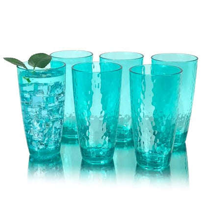 26-Ounce Plastic Tumblers (Set of 6), Reusable Plastic Mugs, BPA-Free Acrylic to Drink Mugs, Shatter Resistant, Textured Interior, Dishwasher Safe (Cyan, 26 Ounce) - color: Cyan, size: 26 Ounce