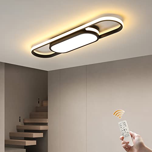 Tioolo Modern LED Ceiling Light, 27.5in Dimmable Linear Fixture with Remote - color: Black/40W