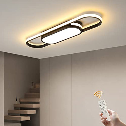 Tioolo Modern LED Ceiling Light, 27.5in Dimmable Linear Fixture with Remote - color: Black/40W