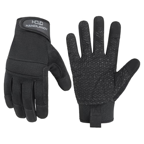 HANDLANDY Grip Work Gloves for Women Men, Safety Utility Yard Working Gloves, Flexible Touch Screen Mechanics Gloves (Black- Grip, Large (Pack of 1)) - color: Black (1 Pair), size: Large