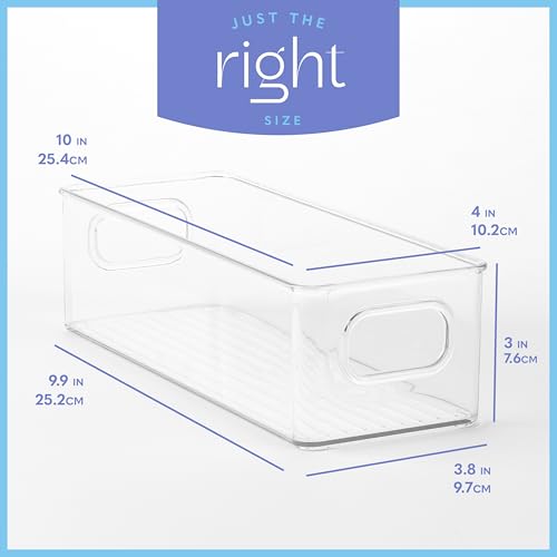 Plastic Food Storage Clear Container 2 Pack Bin with Handles for Organizing Kitchen, Pantry, Refrigerator, Freezer, Pantry, Cabinet, Closet, Bathroom. Stackable 10”x4”x3” - size: 10x4x3