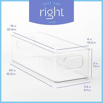 Plastic Food Storage Clear Container 2 Pack Bin with Handles for Organizing Kitchen, Pantry, Refrigerator, Freezer, Pantry, Cabinet, Closet, Bathroom. Stackable 10”x4”x3” - size: 10x4x3