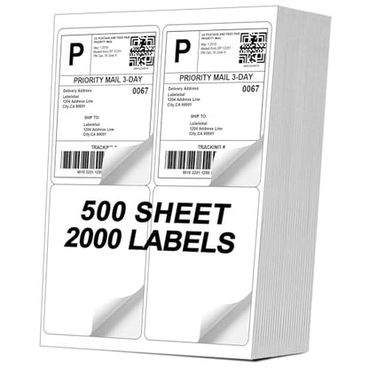 [500 Sheets 2000 Labels] 4-UP 4''x5'' Shipping Labels for Laser & Inkjet Printers, Shipping Mailing Labels, 4 Pcs Per Page Shipping Labels - color: 4 Up - 2000 Labels