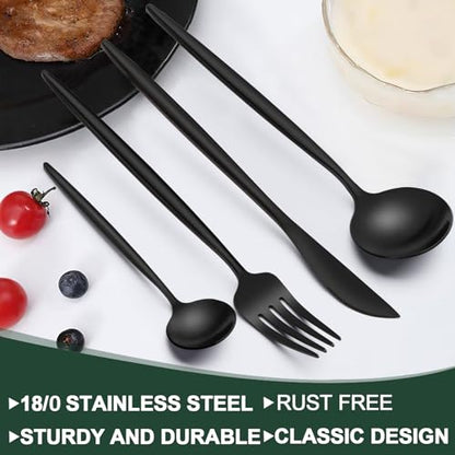 Matte Black Silverware Set 30 Piece, Wildone Stainless Steel Flatware Set Service for 6, Cutlery Utensil Sets for Home Restaurant, Include Knife Fork Spoon Set, Dishwasher Safe - color: Black