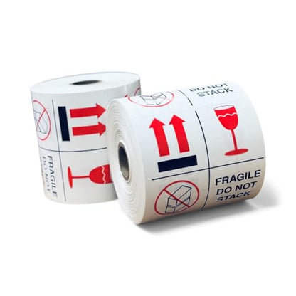 Labels and More 4" x 4" Fragile/Do Not Stack Labels Special Handling Shipping Stickers (White, Red & Black) 1 Roll of 500 Self-Adhesive Labels