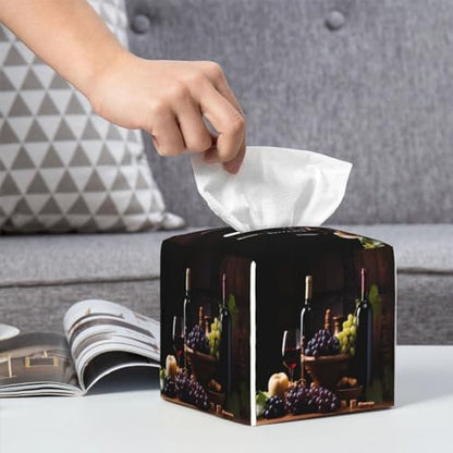 Glasses Wine Grapes Square Tissue Boxes for Bathroom Vanity - color: Glasses Wine Grapes