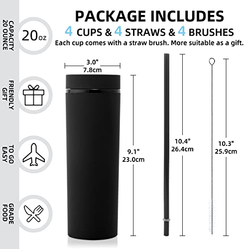 Volhoply 20oz Tumbler with Lid and Straw 8 Pack,Double Wall Plastic Skinny Tumblers Bulk,Reusable Travel Cute Coffee Mug,BPA Free Matte Acrylic Water Cups With Straw for Party,DIY Gifts(Black,8 Set) - color: Black