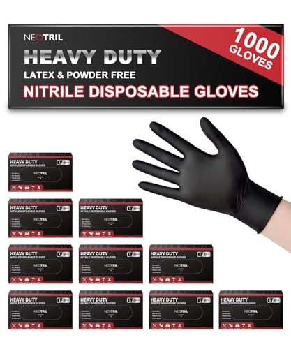 NEOTRIL 6 Mil Heavy Duty Black Nitrile Disposable Gloves, Latex Powder-Free, Textured Rubber Gloves for Cooking Mechanic - color: Black (Box of 1000), size: Medium