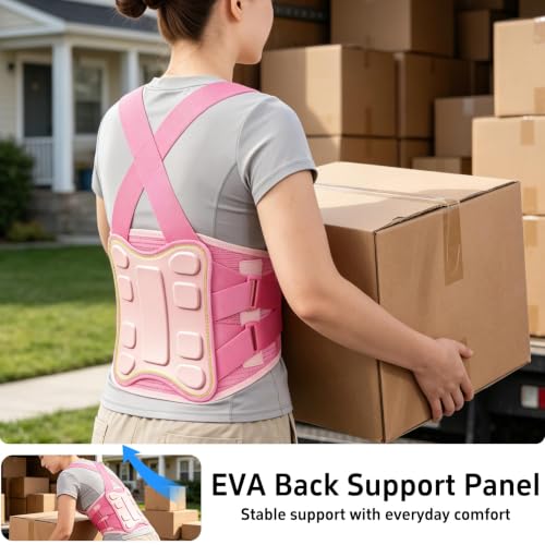 Back Brace Lumbar Support Belt for Pain Relief Men Women Work Lifting - color: Pink, size: Small
