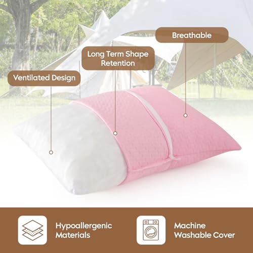 Small Shredded Memory Foam Pillow, Camping Pillow Travel Pillow - Compressible Medium Firm, Breathable Cover, Ideal Backpacking Hiking, Airplane and Car (Apricot Pink, M) - color: Apricot Pink, size: M-17.7 X 13.8 Inch
