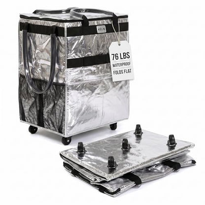 KELN Rolling Tote Bag on Wheels – 76 lb Foldable Shopping Cart – Silver - color: Silver