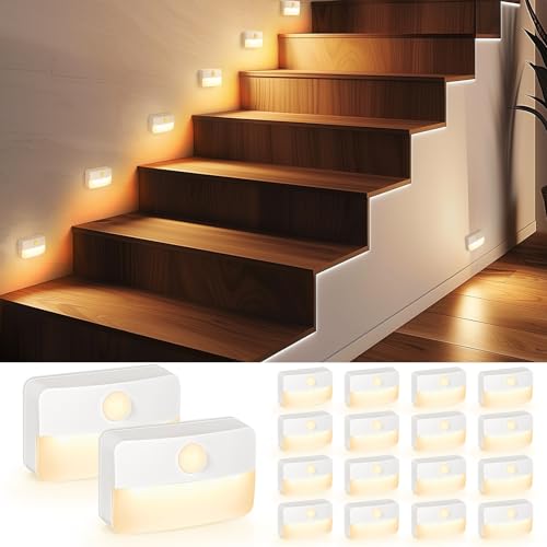 16 Pack Motion Sensor Stair Light Indoor, Battery Operated Night Lights - color: White - Battery Powered, size: 16 Pack