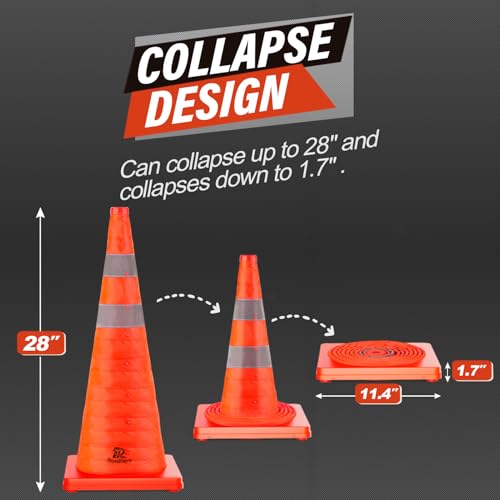 RoadHero 28 Inch 2 Pack Collapsible Traffic Safety Cones with Bag,Orange - size: 28 Inch