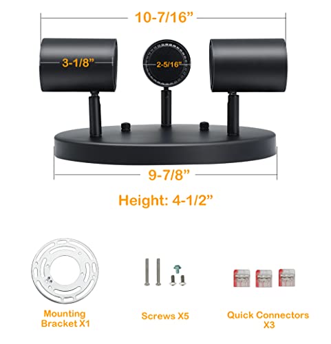 CLOUDY BAY 5CCT 3 Light Directional Ceiling Spotlight,Dimmable LED Track Light Heads,CRI90+,1800Lm for Hallway Kitchen Art,Black - color: Black | 5CCT