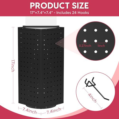 Rotating Pegboard Display Stand With 24 Hooks ,Metal Spinning Peg Board Displays, Desk Pegboard,Merchandise Display Rack for Selling Accessories Vendors & Events Retail Craft Shows & Fairs ( Black) - color: Black