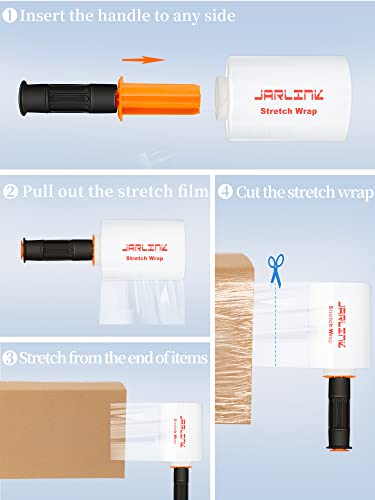 JARLINK 5" x 1000' Stretch Wrap, Shrink Pallet Film W/Handles, 4 Pack - size: 5 inches x 1000 feet