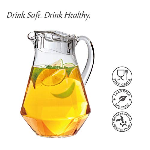 Amazing Abby - Sparkly - Plastic Pitcher (64 oz, 2 Quart), Clear Water Pitcher with Lid, Fridge Jug, BPA-Free, Shatter-Proof, Great for Iced Tea, Sangria, Lemonade, Juice, Milk, and More - style: Sparkly (64 oz)