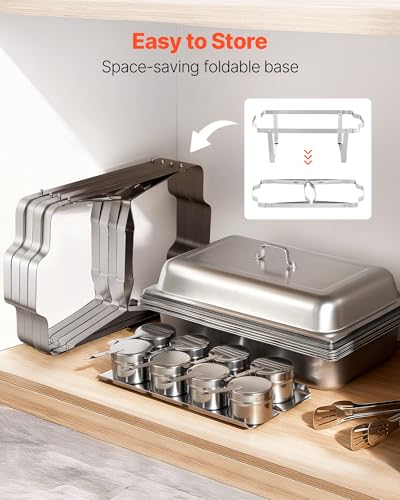 VEVOR Rectangle Chafing Dishes, 9 Qt 4 Pack Stainless Steel Chafing Dish, Food Warmer Chafer Complete Set with Hollow Handle, 2 Food Tongs, Lid, Canister Holder, Chafer Dishes for Banquet Wedding - size: 4 PACKS