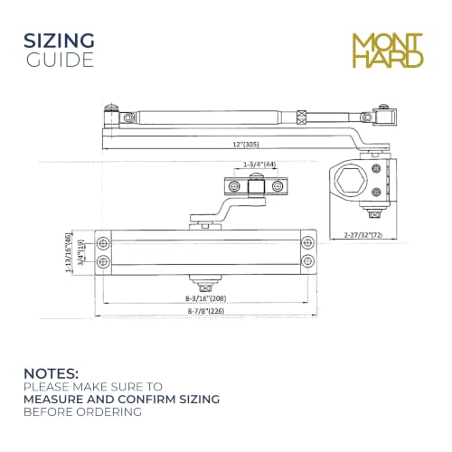 Door Closer, Commercial Grade 2 Hydraulic Closer, Spring Size 3, Surface Mount, Self-Closing, Adjustable Sweep & Latch Speed, Aluminum Anodized - color: Aluminum Anodized