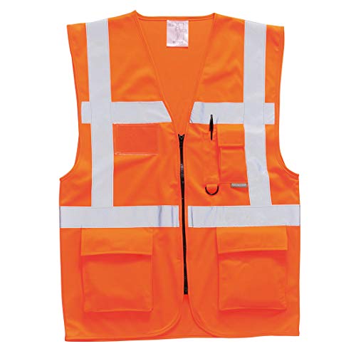 Portwest Berlin Executive Hi-Vis Vest Visibility Reflective Safety Security Work Top ANSI 2, Orange, 5XL - color: Orange, size: 5X-Large