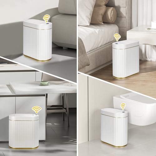 ELPHECO Motion Sensor Bathroom Trash Can with Lid 2 Gal Automatic Trash Can - color: White Gold