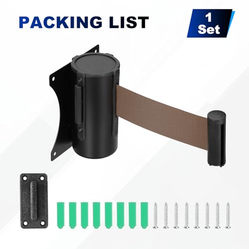 PATIKIL Fixed Wall Mount Retractable Belt Barrier 10 Feet, Brown 1 Pcs - color: Brown, size: 10 Feet