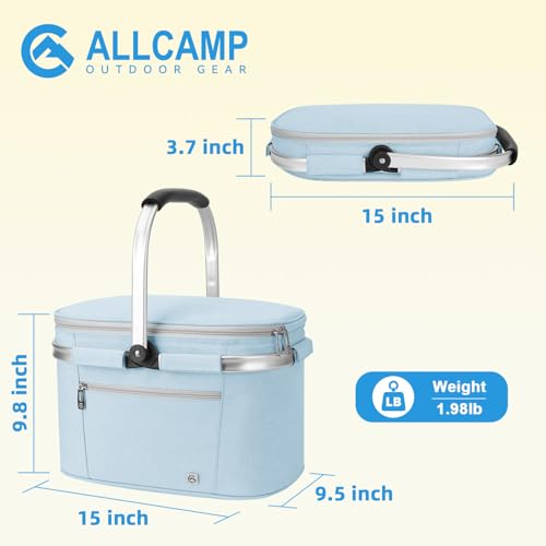 ALLCAMP Picnic Basket, 22L Insulated Cooler Foldable, Thick, Light Blue - color: Light Blue, size: Medium