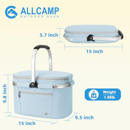 ALLCAMP Picnic Basket, 22L Insulated Cooler Foldable, Thick, Light Blue - color: Light Blue, size: Medium