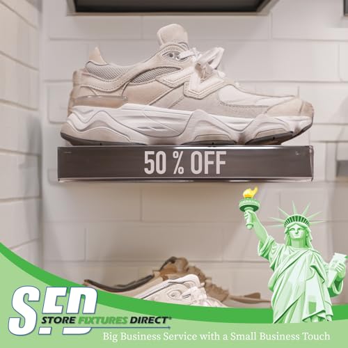 Slatwall Flat Clear Acrylic Shoe Shelf w/ 1.25" H x 10" L Sign Holding Slot, 4" D x 10" L, 50 Pack - size: 50 Pack