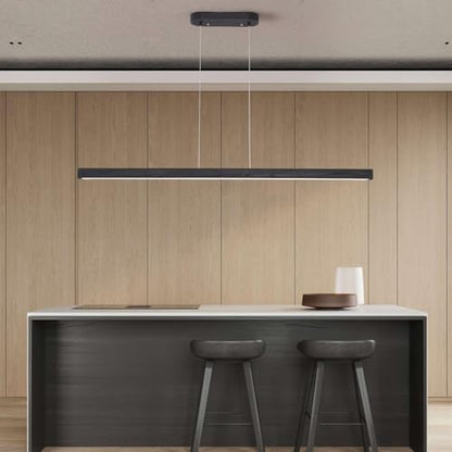 YISDESIGN 59'' LED Pendant Light 40W Dimmable with Remote Wood Linear Chandelier Island Light with Black Finish for Living Room Dining Room Billiard & Pool - color: Black, size: 59in