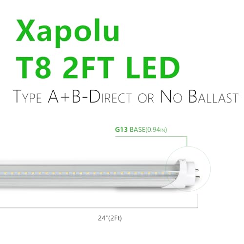 2FT LED T8 T10 T12 Type A+B Tube Lights, 15W 5000K 2100lm, F20T12/F20T8 Fluorescent Light Bulbs Replacement, Ballast Compatible or Bypass, Dual-Ended, Clear Lens, UL Listed, 4-Pack - color: 5000k Clear Cover, size: 2 Feet