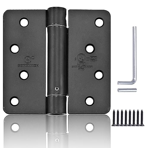 3 Pieces Self Closing Door Hinge 4 inch Matte Black Auto Close Hinges Adjustable 4 x 4 Inch Spring Hinges Door Closer Hinge 1/4" Radius Corner Commercial Auto Self-Closing Hinge - color: Matte Black