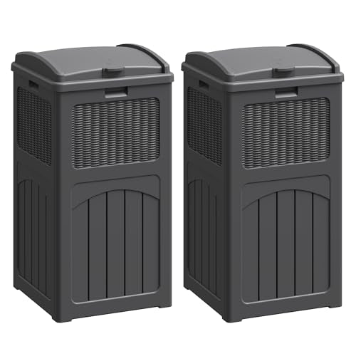 Flamaker 30 Gallon Trash Can, Resin Outdoor Garbage Can with Lid 2 Pack - color: Gray, size: 2 Packs