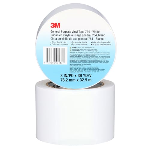 3M General Purpose Vinyl Tape 764, White, 3 in x 36 yd, 5 mil, 1 Roll - color: White, size: 3 in x 1296 in