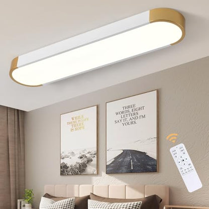Tioolo Dimmable LED Ceiling Light with Remote 42W Kitchen Lighting Fixtures Ceiling White and Gold Long Ceiling Light Fixture 27.5 Inch Flush Mount Ceiling Lights for Kitchen Dining Room Hallway - color: White+Gold/42W