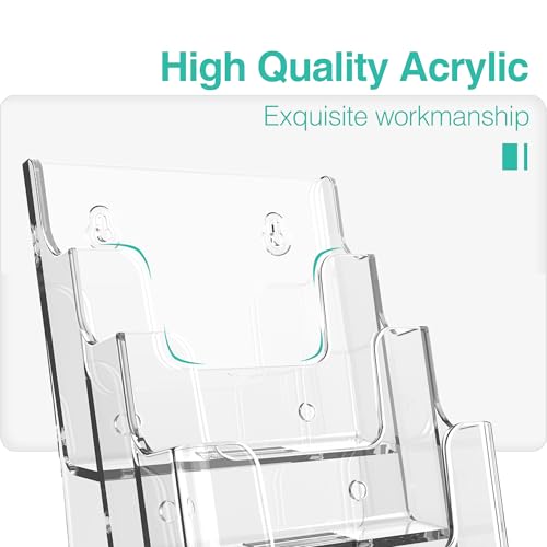 Brochure Holder 6x8 Inch 3 Tier Acrylic Literature Holders Clear Plastic Flyer Display Stand Countertop Use or Wall Mount Pamphlet Holder Organizer for Office, Lobby, Hotel, Trade Show, 1 Pack