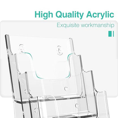 Brochure Holder 6x8 Inch 3 Tier Acrylic Literature Holders Clear Plastic Flyer Display Stand Countertop Use or Wall Mount Pamphlet Holder Organizer for Office, Lobby, Hotel, Trade Show, 1 Pack