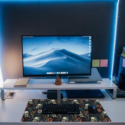 Desk Mat,Skulls with Flowers Large Gaming Mouse Pad XL,Skull Floral Desk Pad,Extended Big Computer Keyboard Mousepad with Non-Slip Base and Stitched Edges 31.5"x11.8" - color: Skulls With Flowers, size: 11.8" x 31.5"