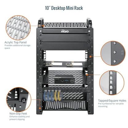 Tecmojo 9U Network Rack, 10 inch Mini Server Rack with 2 Side Translucent Panels & 2 Top Handles, 7.87 inch Deep, for 10 inch IT Equipment & A/V Devices, Black - size: 9U/10in/Black