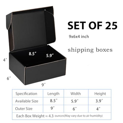 9x6x4 Black Shipping Boxes for Small Business, Packing, 25 Pack - color: Black, size: 9x6x4 inch