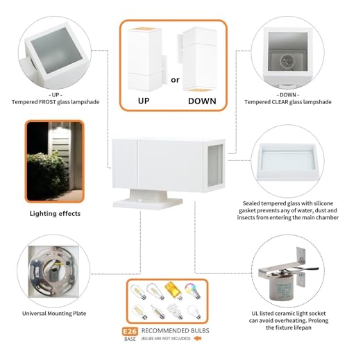 Exterior Wall Sconce, Waterproof Outdoor Wall Light Fixture - color: Rectangle (White A)